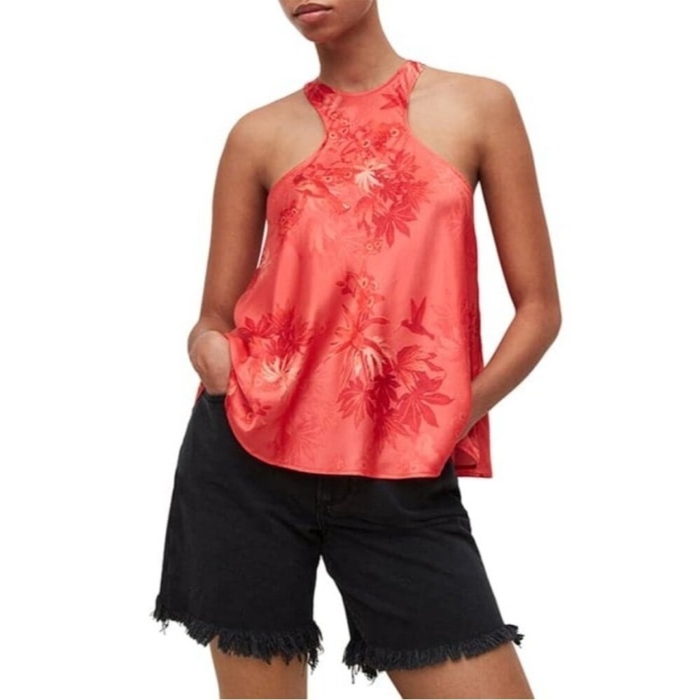 All saints Verna Nila floral satin silk blend tank top